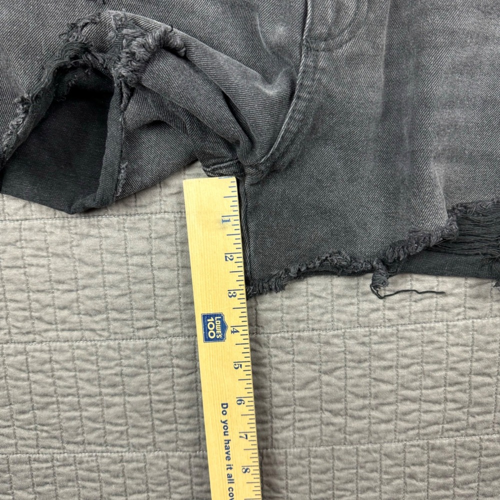 High Rise Denim Jean Shorts Jorts Women 7 Black Distressed 3" Inseam Y2K Style - Picture 7 of 10